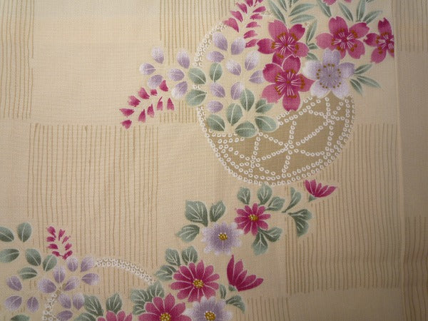 着物レンタル春秋冬用レディース袷小紋セット「Lサイズ」白桜の画像の2