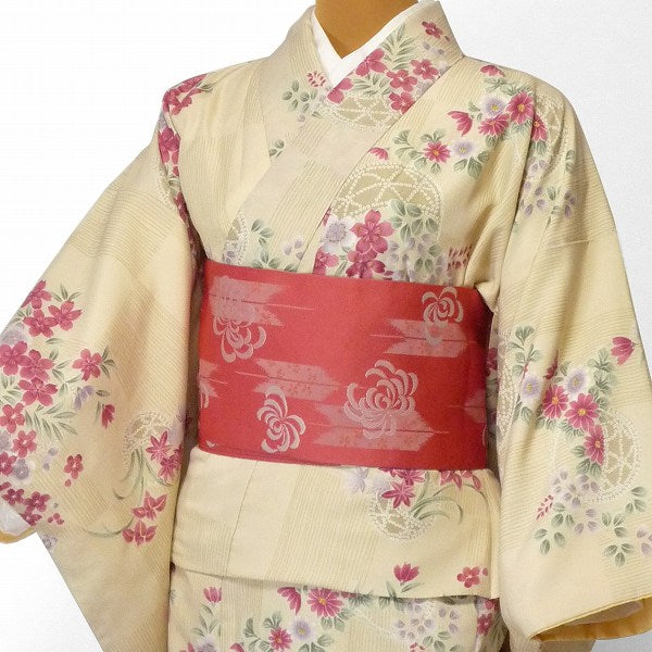 着物レンタル春秋冬用レディース袷小紋セット「Lサイズ」白桜の画像