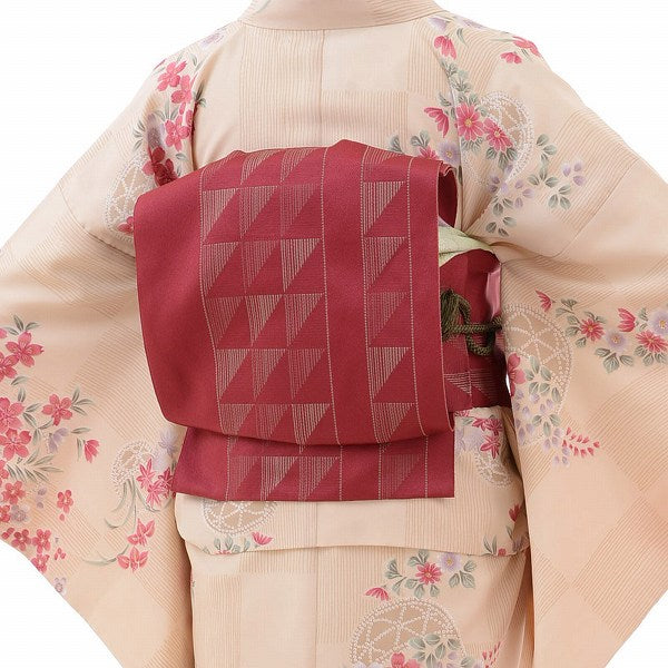 着物レンタル春秋冬用レディース袷小紋名古屋帯セット「Lサイズ」白桜の画像の2