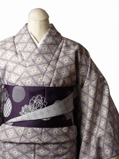 着物レンタル春秋冬用レディース袷小紋セット「Mサイズ」うす紫・花菱の画像