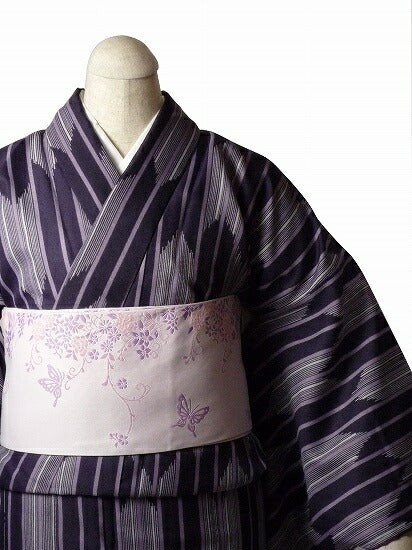 着物レンタル春秋冬用レディース袷小紋セット「Lサイズ」紫・矢絣の画像