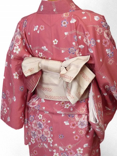 着物レンタル春秋冬用レディース袷小紋セット「Sサイズ」ピンク・桜の画像の2