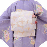 着物レンタル春秋冬用レディース袷小紋袋帯セット「Sサイズ」紫・扇面着付け簡単の画像の2
