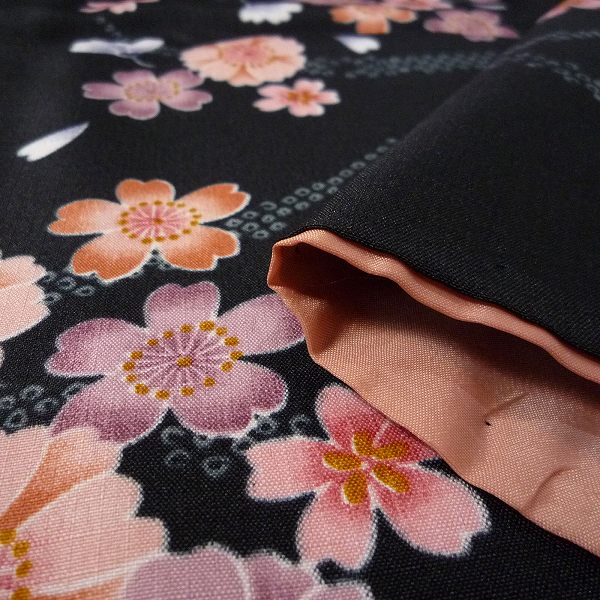 着物レンタル春秋冬用レディース袷小紋袋帯セット「Sサイズ」黒・夜桜の画像の4