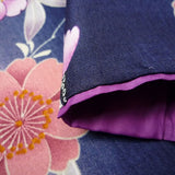 着物レンタル春秋冬用レディース袷小紋袋帯セット「Mサイズ」紺ボカシ・八重桜の画像の4