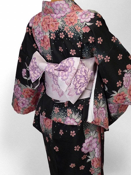 着物レンタル春秋冬用レディース袷小紋セット「Lサイズ」黒・桜・疋田の画像の2