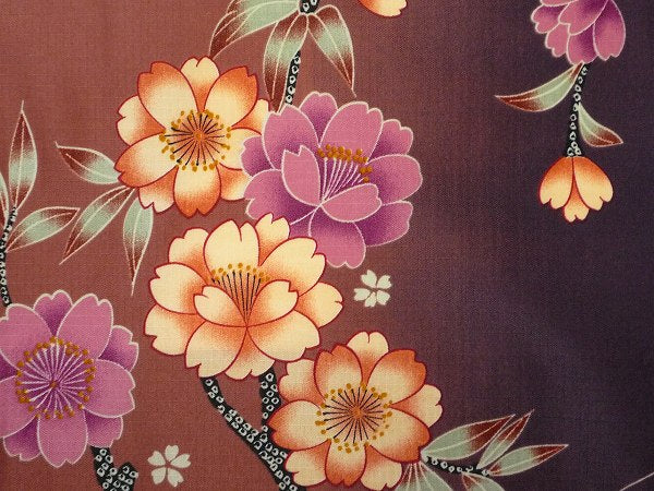 着物レンタル春秋冬用レディース袷小紋セット「XLサイズ」茶・グラデ・八重桜の画像の3