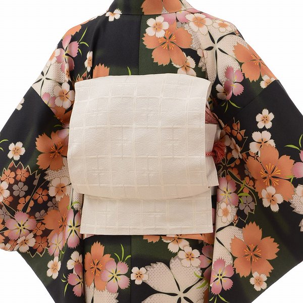 着物レンタル春秋冬用レディース袷小紋名古屋帯セット「Sサイズ」緑・なでしこ・桜の画像の2