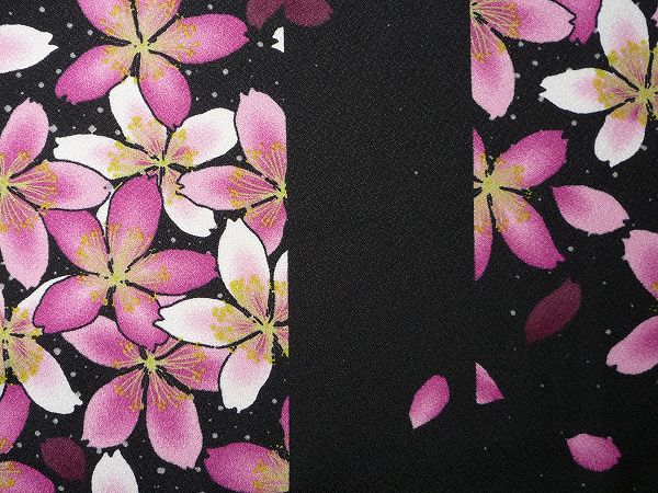 着物レンタル春秋冬用レディース袷小紋セット「Mサイズ」黒・細桜の画像の3