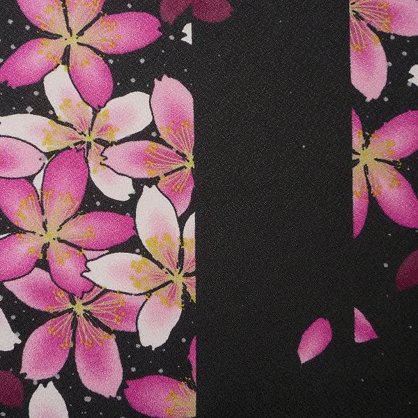 着物レンタル春秋冬用レディース袷小紋袋帯セット「Lサイズ」黒・細桜の画像の3