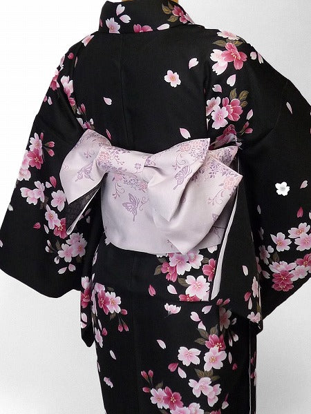 着物レンタル春秋冬用レディース袷小紋セット「Mサイズ」黒・夜桜の画像の2