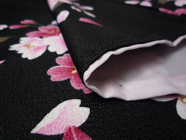 着物レンタル春秋冬用レディース袷小紋セット「Mサイズ」黒・夜桜の画像の4