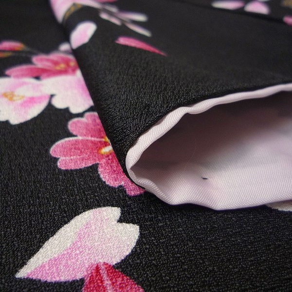 着物レンタル春秋冬用レディース袷小紋袋帯セット「Mサイズ」黒・桜和服レンタルの画像の4