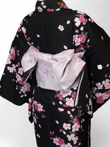 着物レンタル春秋冬用レディース袷小紋セット「Lサイズ」黒・夜桜の画像の2
