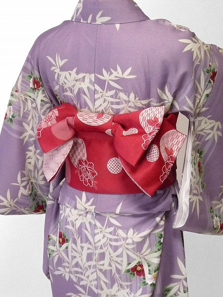着物レンタル春秋冬用レディース袷小紋セット「Sサイズ」紫・竹・椿の画像の2