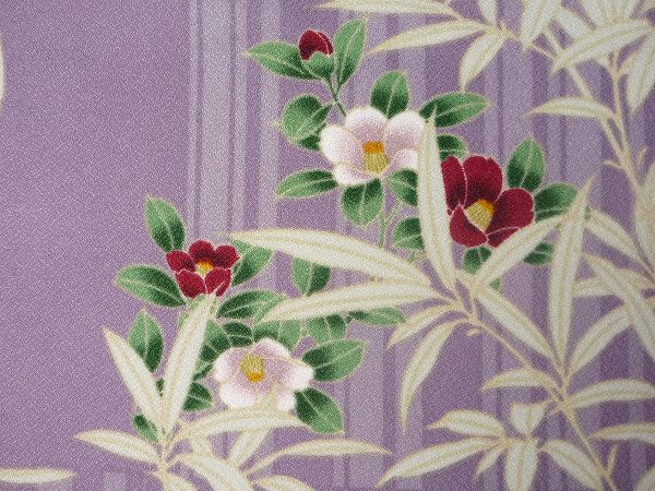 着物レンタル春秋冬用レディース袷小紋セット「Sサイズ」紫・竹・椿の画像の3