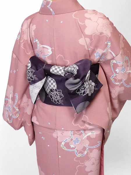 着物レンタル春秋冬用レディース袷小紋セット「Lサイズ」ピンク・大桜の画像の2