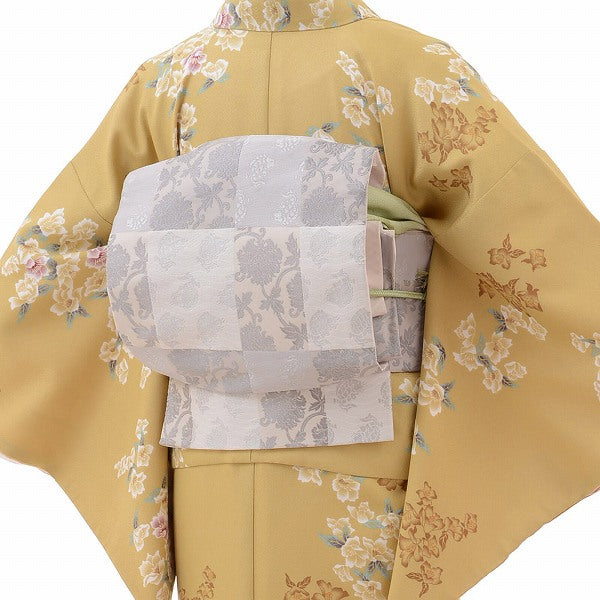 着物レンタル春秋冬用レディース袷小紋京袋帯セット「Mサイズ」うぐいす色・りんどうの画像の2