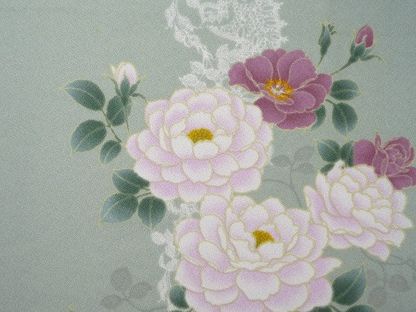 着物レンタル春秋冬用レディース袷小紋セット「Mサイズ」水色・バラの画像の3