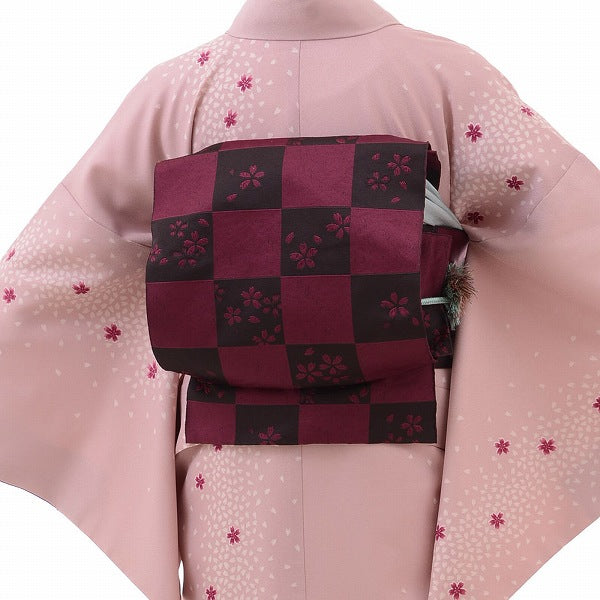 着物レンタル春秋冬用レディース袷小紋名古屋帯セット「XSサイズ」ピンク・小桜の画像の2