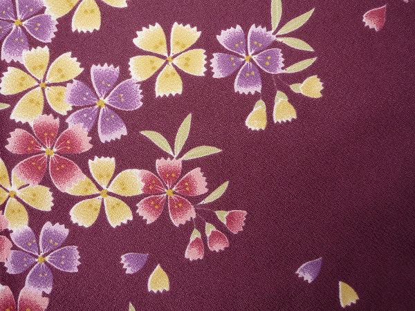 着物レンタル春秋冬用レディース袷小紋セット「XSサイズ」ワインレッド・なでしこの画像の3