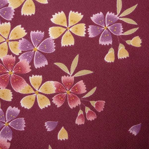 着物レンタル春秋冬用レディース袷小紋袋帯セット「XSサイズ」ワインレッド・なでしこの画像の3