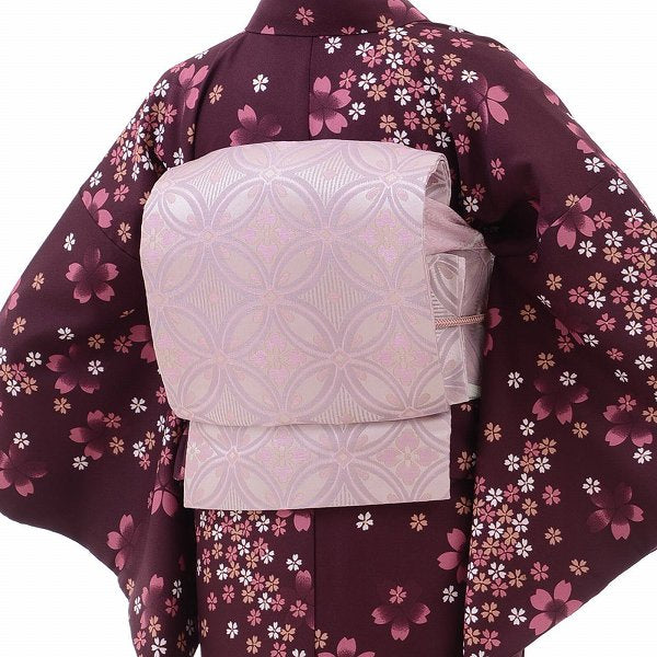 着物レンタル春秋冬用レディース袷小紋袋帯セット「XSサイズ」赤紫・小桜の画像の2