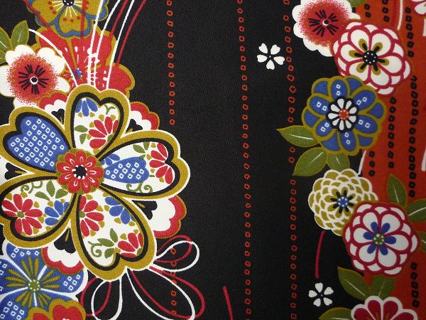 着物レンタル春秋冬用レディース袷小紋セット「Lサイズ」黒・橙・エキゾチック桜の画像の3