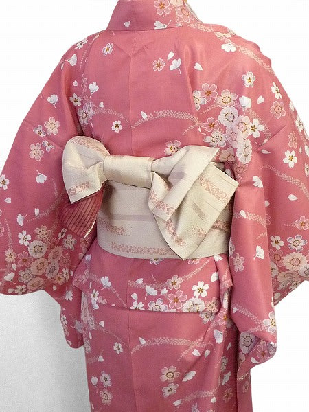 着物レンタル春秋冬用レディース袷小紋セット「XLサイズ」ピンク・桜の画像の2