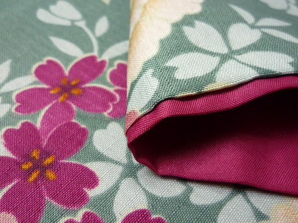 着物レンタル春秋冬用レディース袷小紋セット「Mサイズ」緑・牡丹の画像の4