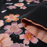 着物レンタル春秋冬用レディース袷小紋袋帯セット「XSサイズ」黒・夜桜の画像の4