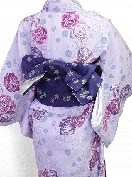 着物レンタル春秋冬用レディース袷小紋セット「XSサイズ」紫・洋バラの画像の2