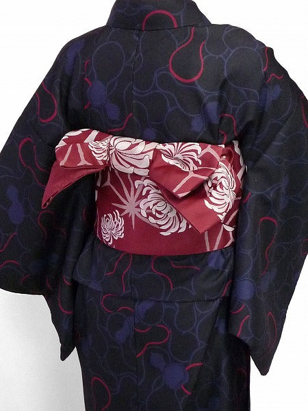 着物レンタル春秋冬用レディース袷小紋セット「Mサイズ」濃紺・ひょうたんの画像の2