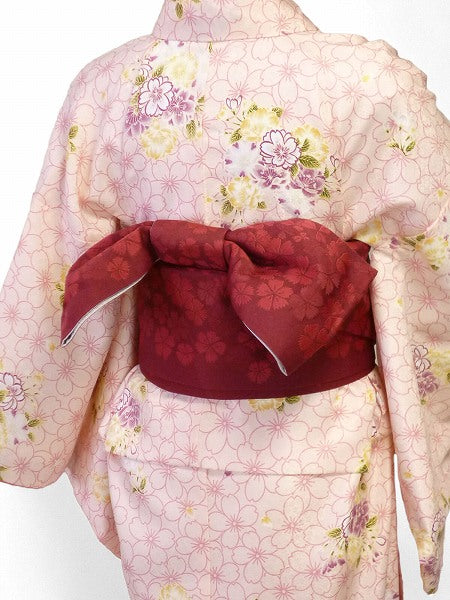 着物レンタル春秋冬用レディース袷小紋セット「Mサイズ」ピンク・桜の画像の2