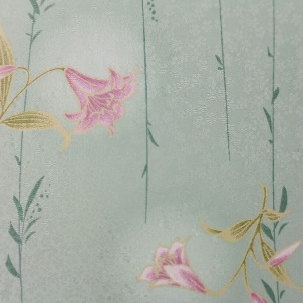 着物レンタル春秋冬用レディース袷小紋袋帯セット「XSサイズ」緑・柳・ユリの画像の3