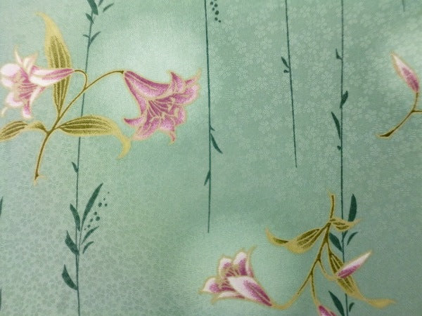 着物レンタル春秋冬用レディース袷小紋セット「Sサイズ」緑・柳・ユリの画像の3