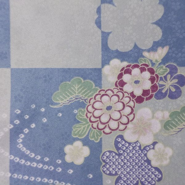 着物レンタル春秋冬用レディース袷小紋袋帯セット「Sサイズ」水色・市松・菊梅の画像の3