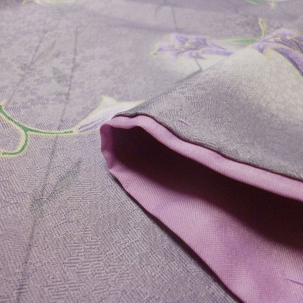 着物レンタルトールサイズ春秋冬用レディース袷小紋京袋帯セット「XLサイズ」薄紫ユリの画像の4