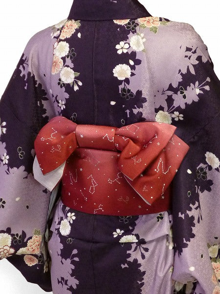 着物レンタル春秋冬用レディース袷小紋セット「Mサイズ」紫・牡丹の画像の2