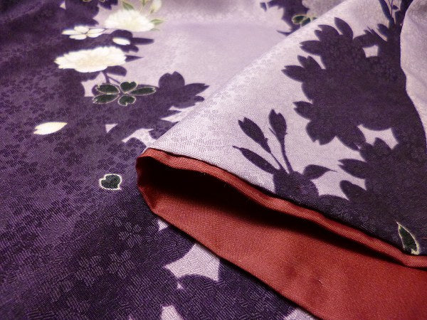 着物レンタル春秋冬用レディース袷小紋セット「Mサイズ」紫・牡丹の画像の4