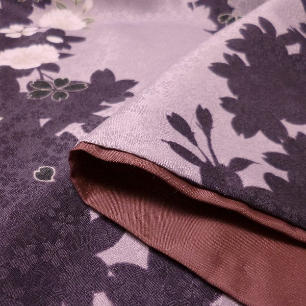 着物レンタル春秋冬用レディース袷小紋袋帯セット「Mサイズ」紫・牡丹イベント衣装撮影の画像の4