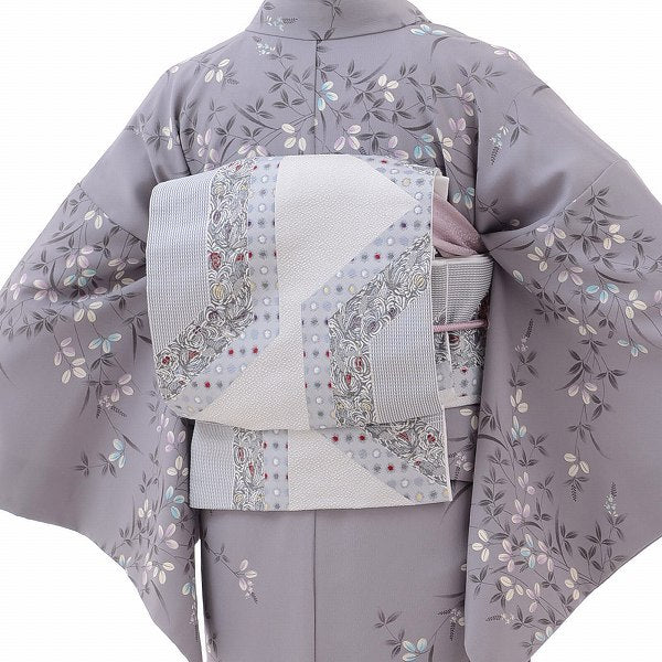 着物レンタル春秋冬用レディース袷小紋京袋帯セット「Sサイズ」グレー・萩の画像の2