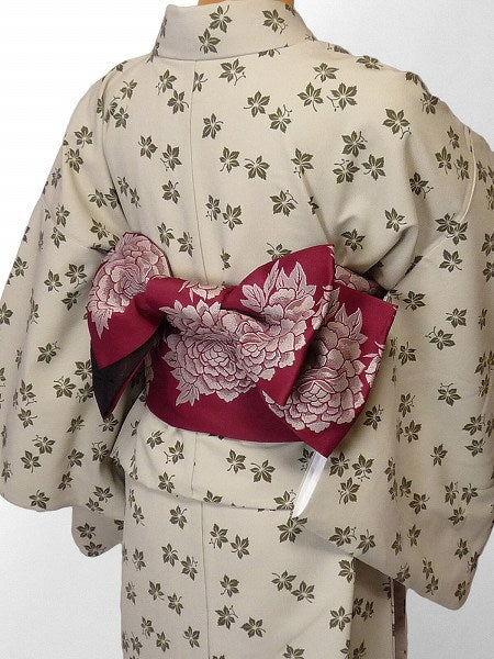 着物レンタル春秋冬用レディース袷小紋セット「Mサイズ」グレー・紅葉の画像の2