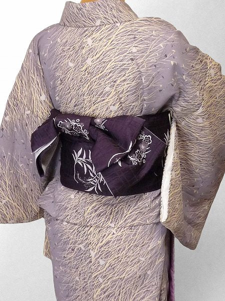 着物レンタル春秋冬用レディース袷小紋セット「Mサイズ」紫・ススキの画像の2