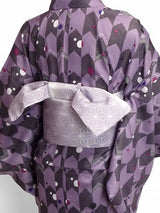 宅配レンタル単衣着物セット「Lサイズ」紫・矢絣(初夏・初秋用／女性用レディース単衣)の画像の2
