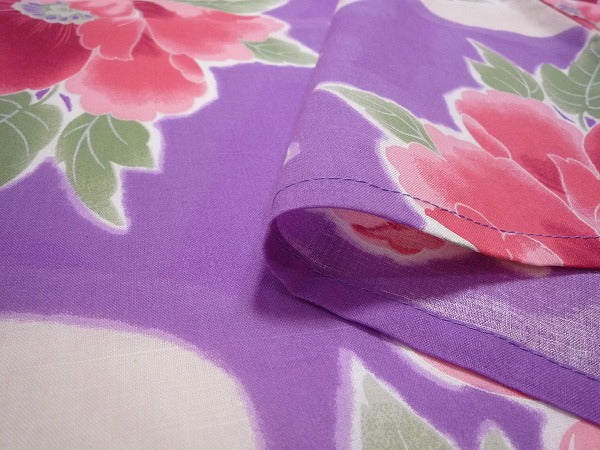 浴衣レンタルセットXLサイズレディース紫大牡丹ワンタッチ着付け簡単ゆかたの画像の4