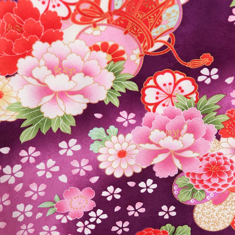 七五三3歳100サイズ女の子レンタル着物被布紫桜尽くしに牡丹の画像の3