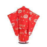 七五三3歳100サイズ女の子レンタル着物被布赤色クラシックレトロ調手毬金彩小桜の画像の2