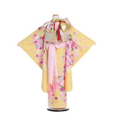 七五三7歳120サイズ女の子レンタル四つ身着物(着付け簡単)黄クリーム牡丹八重桜の画像の2