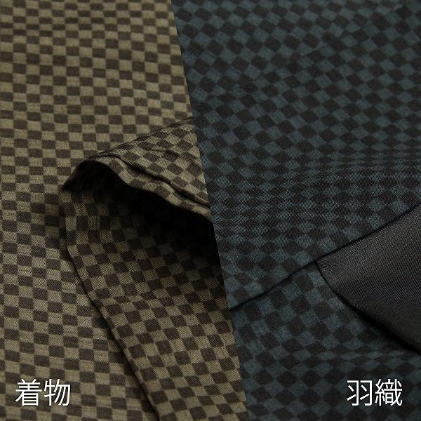 着物レンタル「Lサイズ」茶市松・濃紺市松・紬(春秋冬用／男性用メンズ袷)和服の画像の4